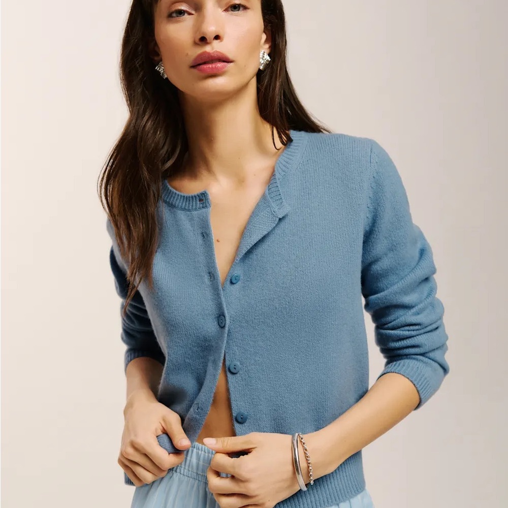 Reformation Clara Cashmere Cardigan in Bluebell